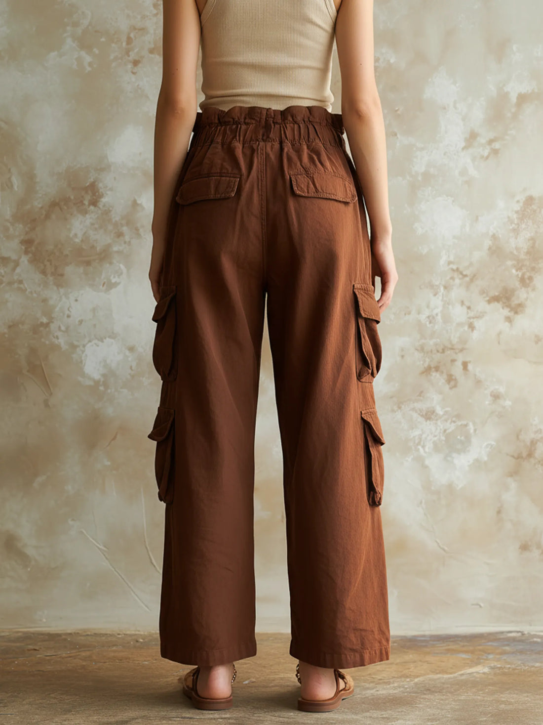 Brown High Waist Wide Leg Cargo Pants