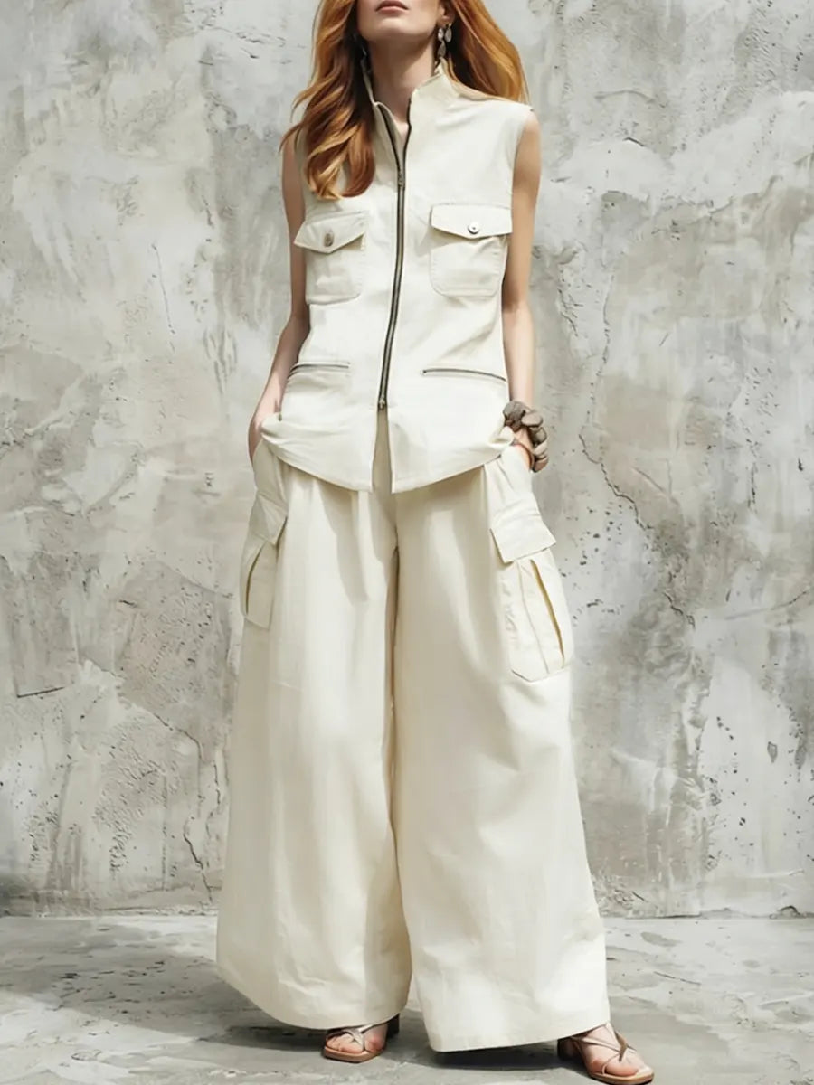 Women's Casual Workwear Wide-Leg Pants Set