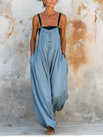 Lightweight Tencel Denim Wide-Leg Overalls