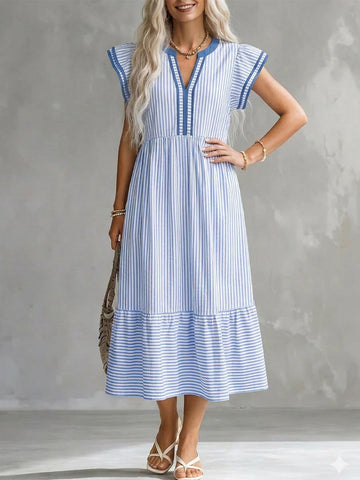 Women's V-neck Striped Dress