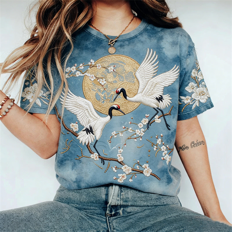 Classy Cranes Almond Blossom Full Moon Washed T Shirt