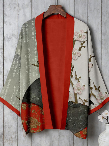 Vintage Japanese Cherry Blossom Art Linen Kimono