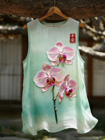 Classy Orchid Flowers Flowy Linen Tank Top