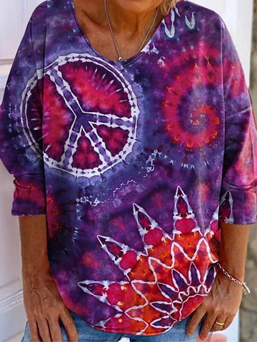 Women's Hippie Tie Dye Art Print Long Sleeve T-shirt