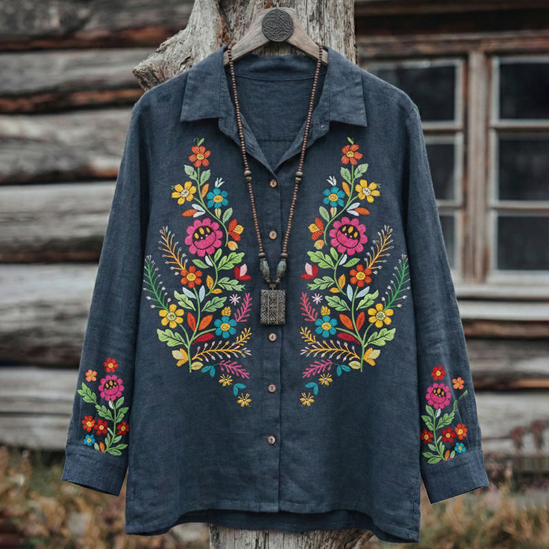 Women's Retro Floral Pattern Long Sleeve Shirt