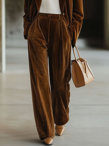【24-hour shipping out】Casual Loose Vintage Pocket Velvet Suit Pants