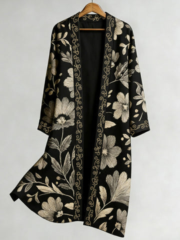 Women's Retro Japanese Floral Print Long Kimono