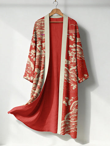 Japanese Lino Art Flowy Long Linen Kimono