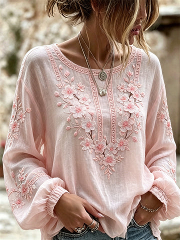 Boho Japanese Cherry Blossom Flowy Linen Tunic