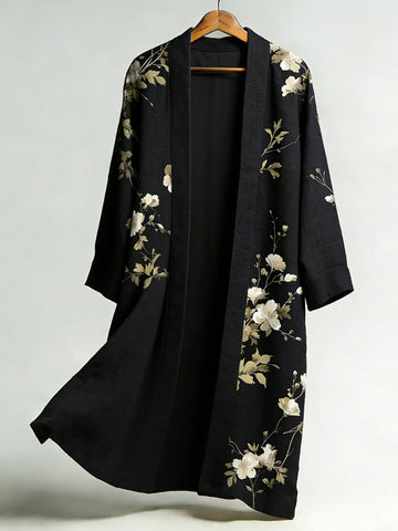 Long Japanese-style Kimono With Floral Pattern For Women