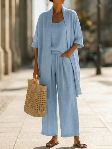 🔥Hot sale🔥Minimalist Linen-cotton Three-piece Set - Comfortable For Everyday Wear