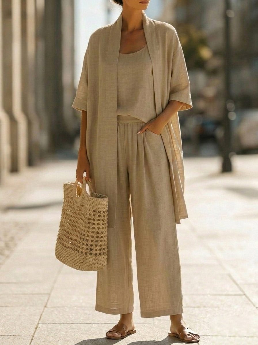 🔥Hot sale🔥Minimalist Linen-cotton Three-piece Set - Comfortable For Everyday Wear