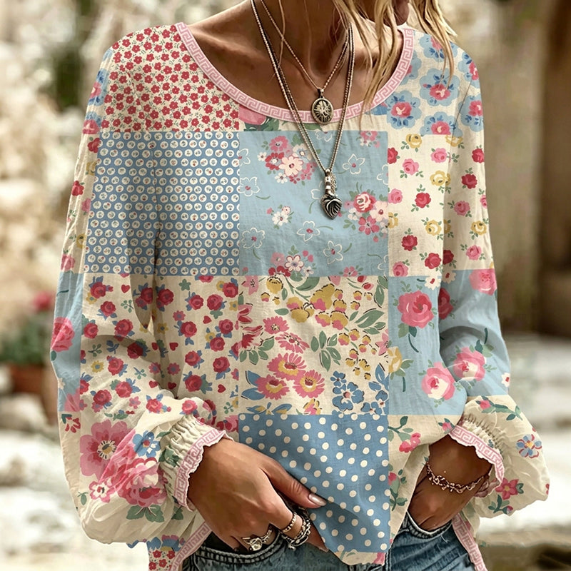 Women's Retro Bohemian Floral Pattern Casual T-shirt