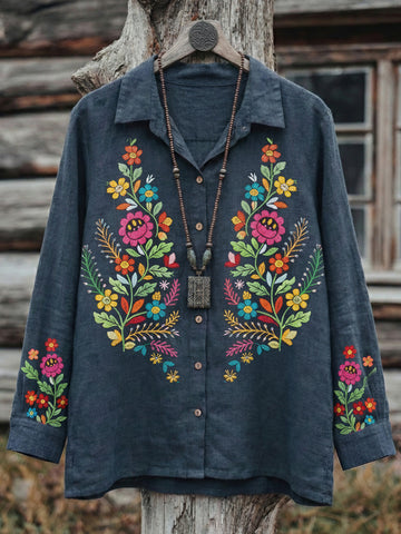 Women's Retro Floral Pattern Long Sleeve Shirt